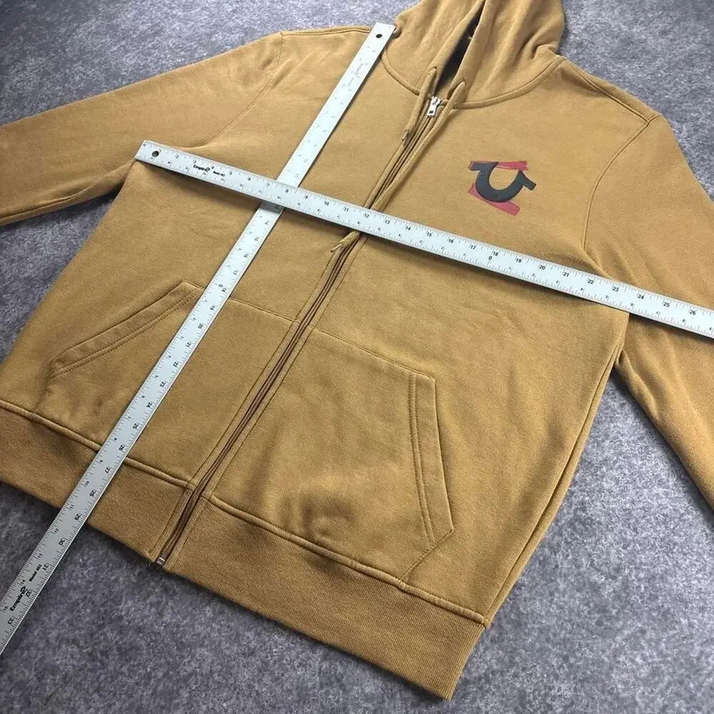 True Religion Men’s XL Tan Buddha Guitar Graphic Zip Up Hoodie Y2K